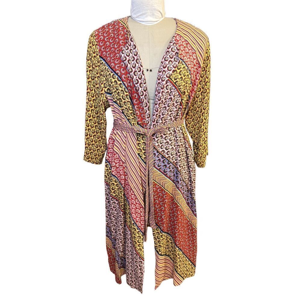CAbi Poet Jacket Kimono Belted Bold Boho Patchwork Topper Cardigan Multicolor L